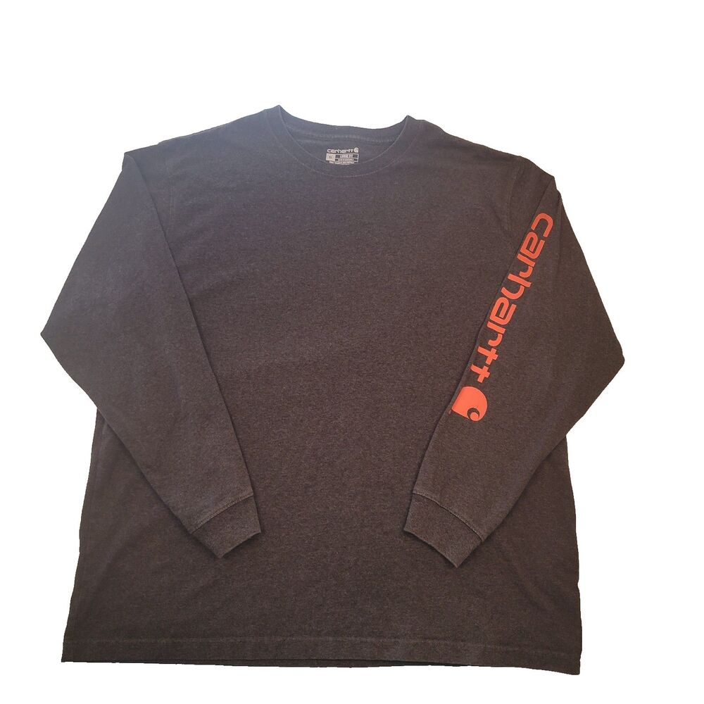 Carhartt Long Sleeve T Shirt XL Loose Fit Gray Workwear Sleeve Logo